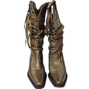 Steve Madden Women's Shyann Leather Metallic Gold Slouchy Western Cowboy Boots 8